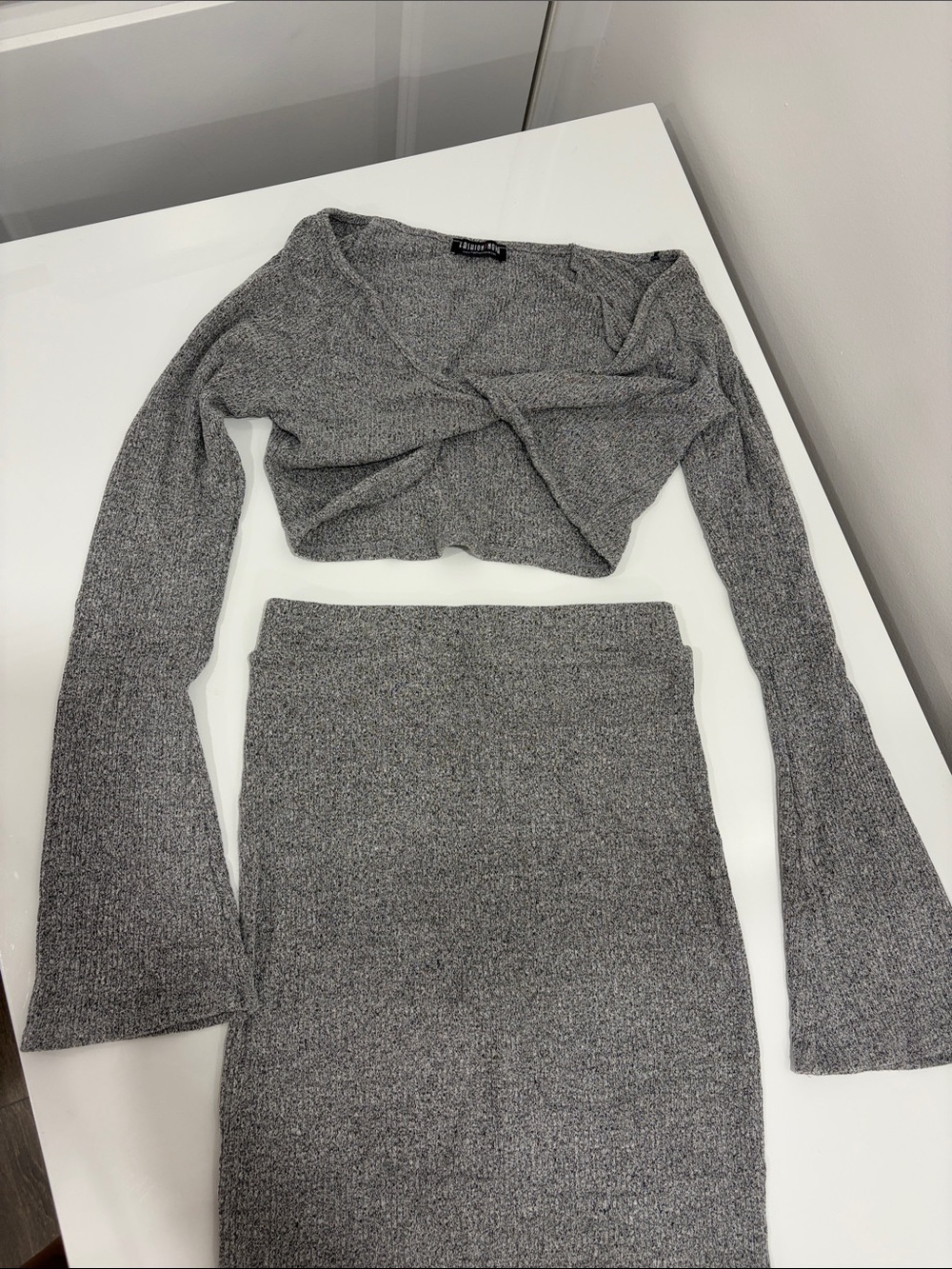 Fashion Nova Gray Ribbed Knit Two-Piece Skirt Set
